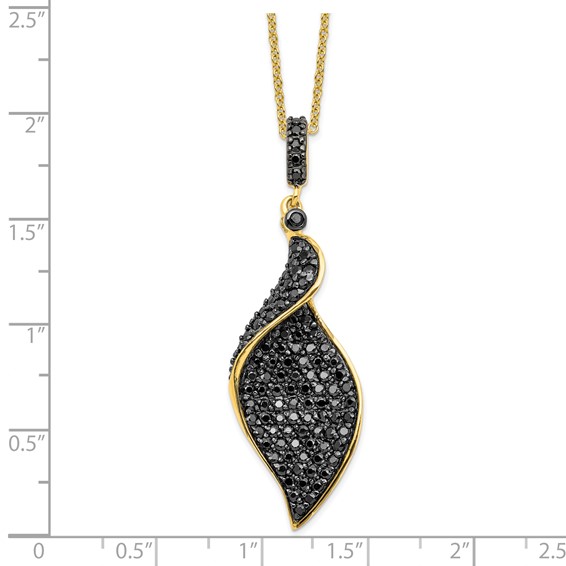 Sterling Silver Gold and Hematite-plated Black CZ Leaf Drop 18in Necklace