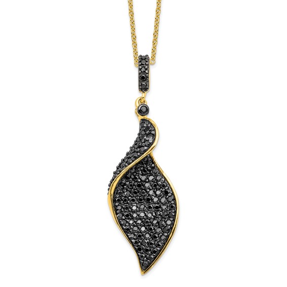 Sterling Silver Gold and Hematite-plated Black CZ Leaf Drop 18in Necklace