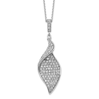 Sterling Silver Rhod-pl CZ Leaf Necklace