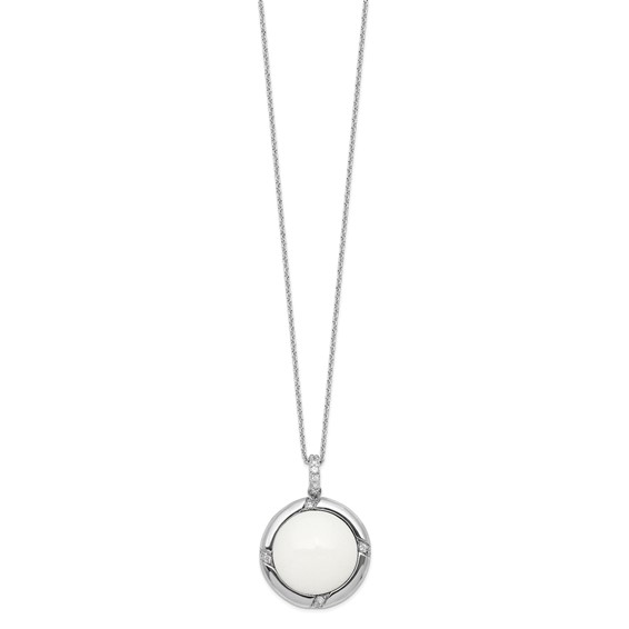 Sterling Silver Rhodium plated CZ Simulated White Agate Necklace