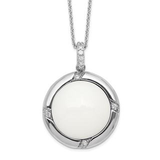 Sterling Silver Rhodium plated CZ Simulated White Agate Necklace