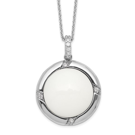 Sterling Silver Rhodium plated CZ Simulated White Agate Necklace