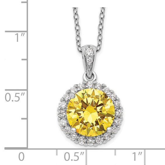 Sterling Silver Rhodium Plated Yellow & Clear CZ Necklace