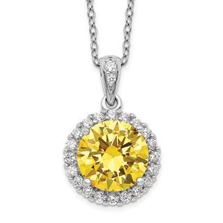 Sterling Silver Rhodium Plated Yellow & Clear CZ Necklace