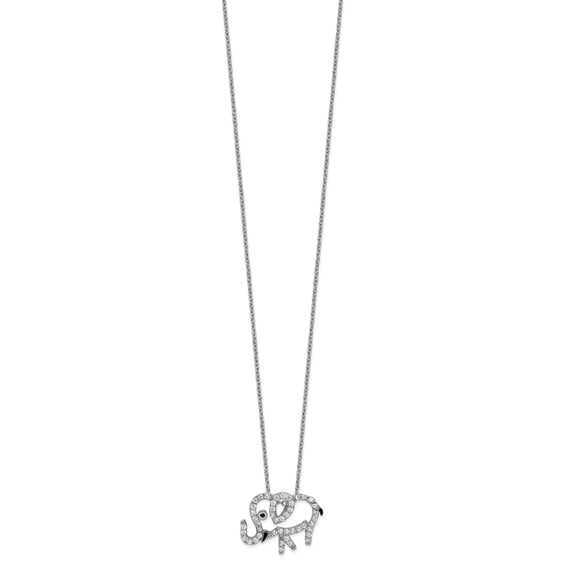 Sterling Silver Rhodium-plated CZ Elephant with 2 in ext Necklace