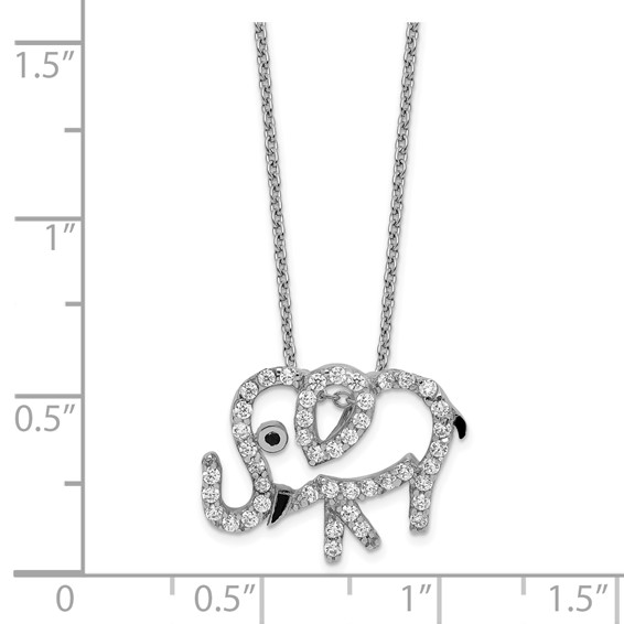 Sterling Silver Rhodium-plated CZ Elephant with 2 in ext Necklace