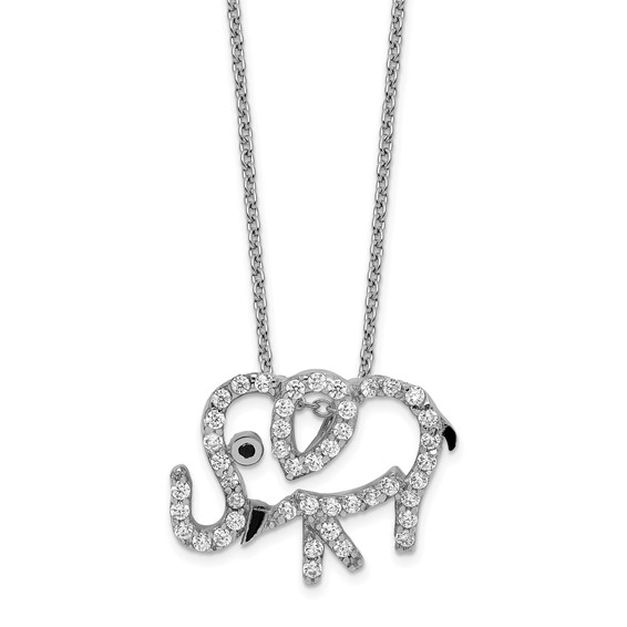 Sterling Silver Rhodium-plated CZ Elephant with 2 in ext Necklace