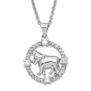 Sterling Silver Rhod Plated CZ Chinese Zodiac Ox Necklace