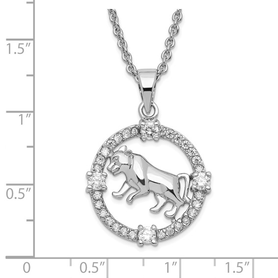 Sterling Silver Rhod Plated CZ Chinese Zodiac Tiger Necklace
