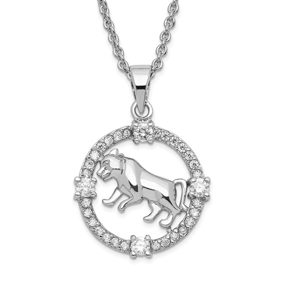Sterling Silver Rhod Plated CZ Chinese Zodiac Tiger Necklace