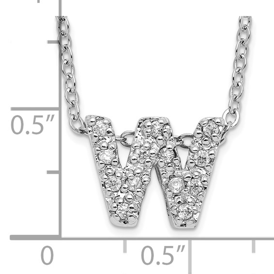 Brass Rhodium-plated White CZ Initial Letter W Necklace