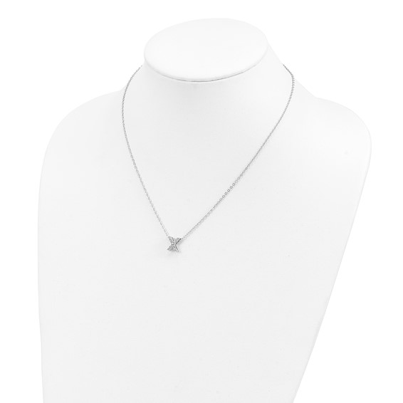 Brass Rhodium-plated White CZ Initial Letter X Necklace
