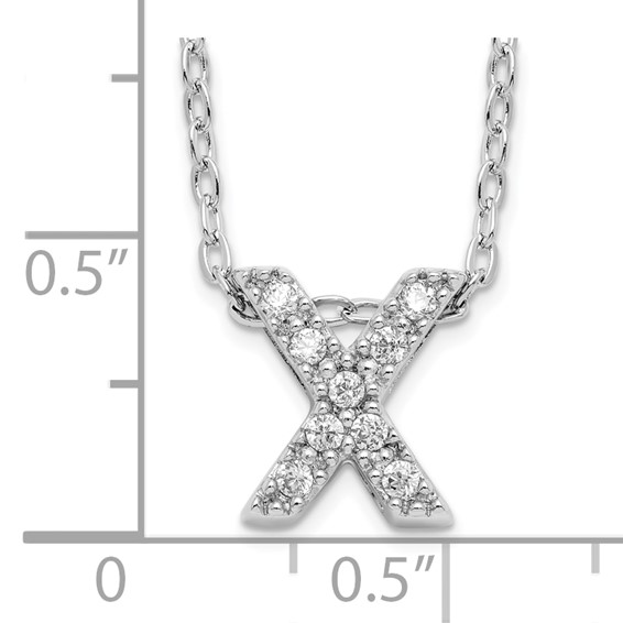 Brass Rhodium-plated White CZ Initial Letter X Necklace