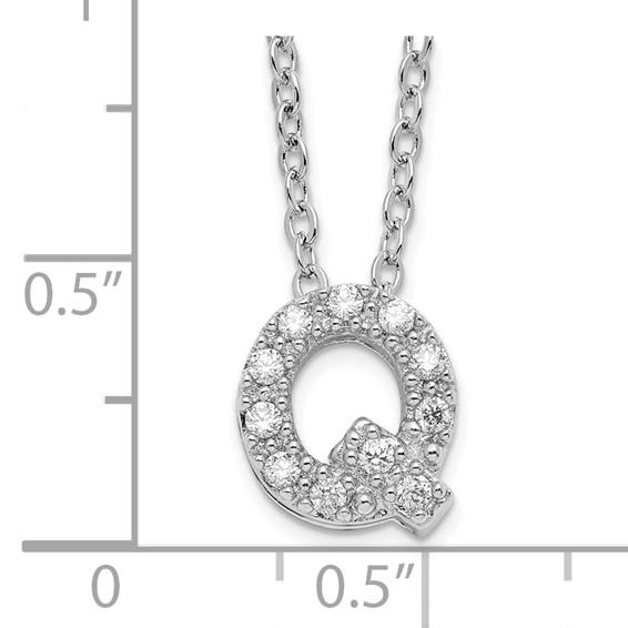 Brass Rhodium-plated White CZ Initial Letter Q Necklace