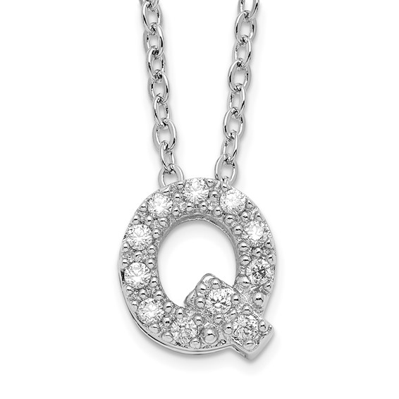 Brass Rhodium-plated White CZ Initial Letter Q Necklace