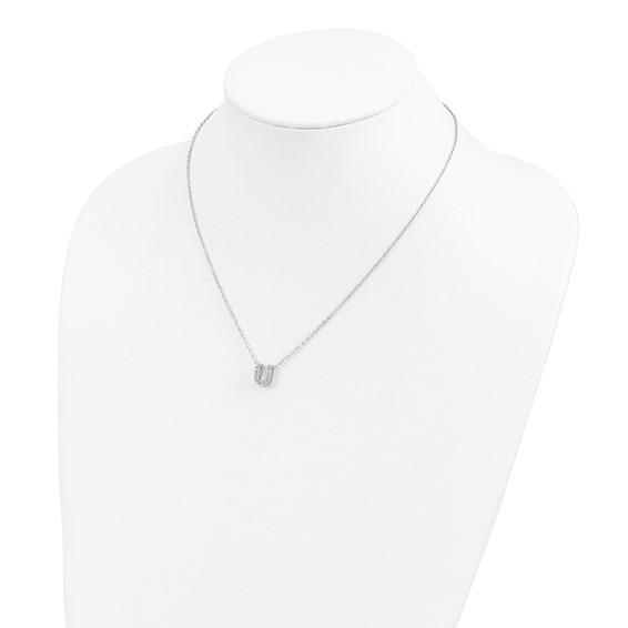 Brass Rhodium-plated White CZ Initial Letter U Necklace
