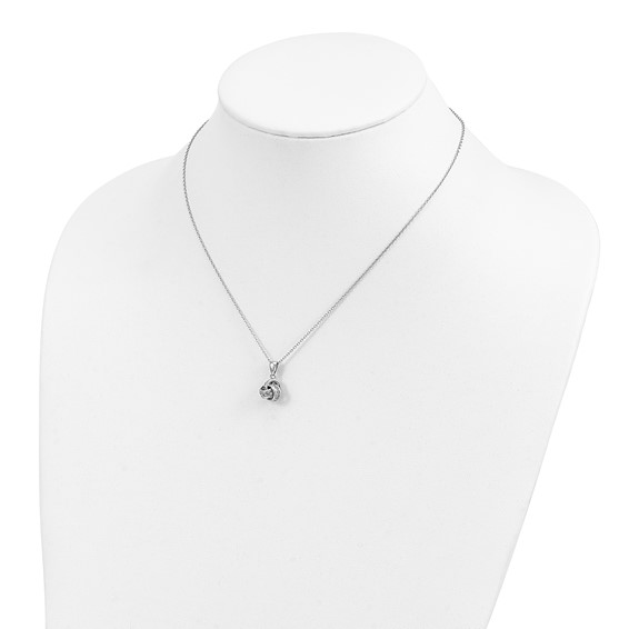 Sterling Silver Rhodium-plated Polished CZ Love Knot 16 Inch with 2 Inch Extension Necklace
