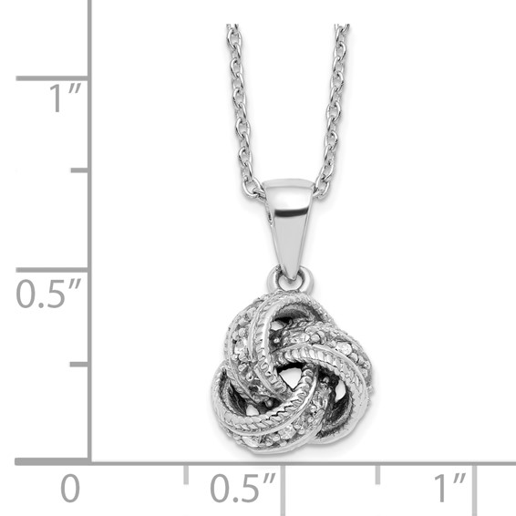 Sterling Silver Rhodium-plated Polished CZ Love Knot 16 Inch with 2 Inch Extension Necklace