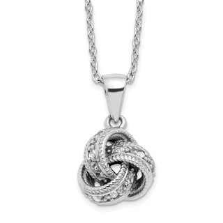 Sterling Silver Rhodium-plated Polished CZ Love Knot 16 Inch with 2 Inch Extension Necklace