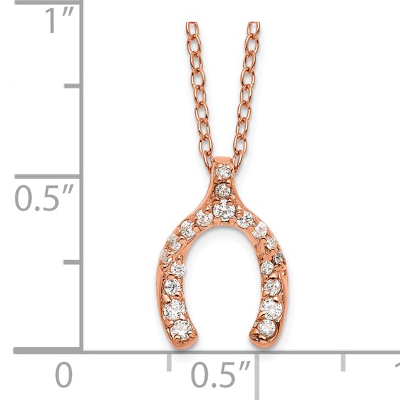 Sterling Silver Rose-plated CZ Mini Wish Bone with 2 in ext Necklace