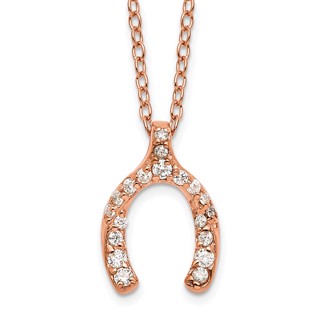 Sterling Silver Rose-plated CZ Mini Wish Bone with 2 in ext Necklace