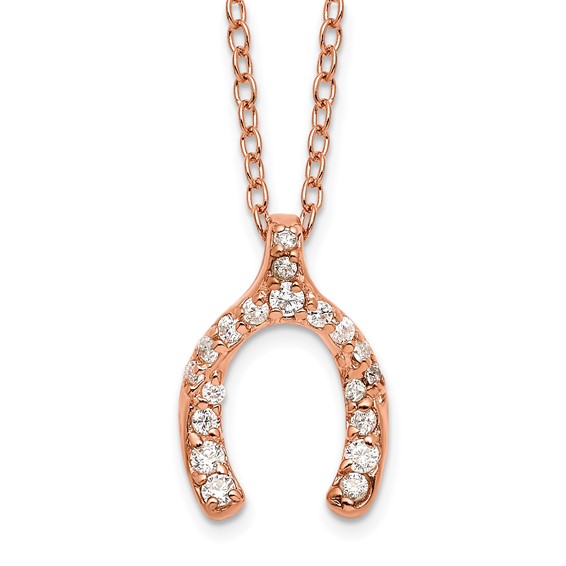 Sterling Silver Rose-plated CZ Mini Wish Bone with 2 in ext Necklace