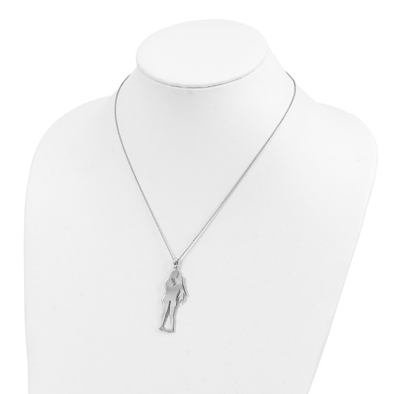 Sterling Silver Rhod Plated Valentine Lovers Pendant Necklace
