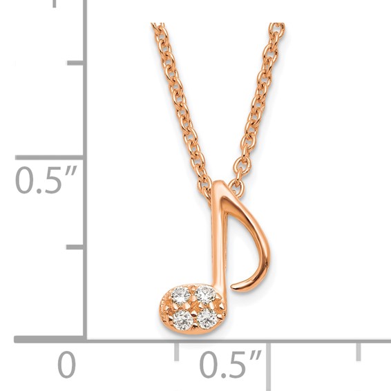 Sterling Silver Rose Gold-plated Polished CZ Music Note 16 Inch with 2 Inch Extension Necklace