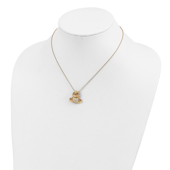 Sterling Silver Gold-plated and Black-plated Multicolored CZ Frog 18 Inch Necklace