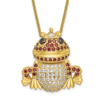 Sterling Silver Gold-plated and Black-plated Multicolored CZ Frog 18 Inch Necklace