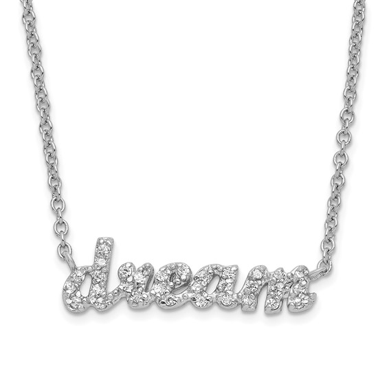 Sterling Silver Rhodium-plated CZ DREAM Word 18 inch Necklace