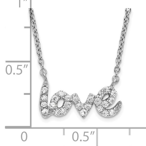 Sterling Silver Rhodium-plated CZ LOVE with 2 in ext Necklace
