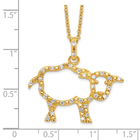 Sterling Silver Gold-plated CZ Open Sheep Pendant 18 inch Necklace