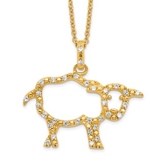 Sterling Silver Gold-plated CZ Open Sheep Pendant 18 inch Necklace