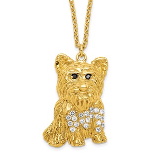 Brass Gold-tone CZ Scottie Dog Necklace