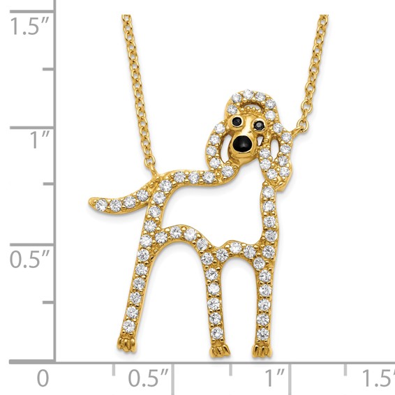 Sterling Silver Gold-plated CZ Poodle Dog 18 inch Necklace
