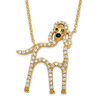 Sterling Silver Gold-plated CZ Poodle Dog 18 inch Necklace