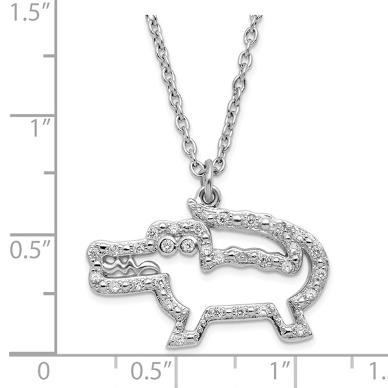 Sterling Silver Rhodium-plated CZ Crocodile Pendant 18 inch Necklace