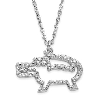 Sterling Silver Rhodium-plated CZ Crocodile Pendant 18 inch Necklace