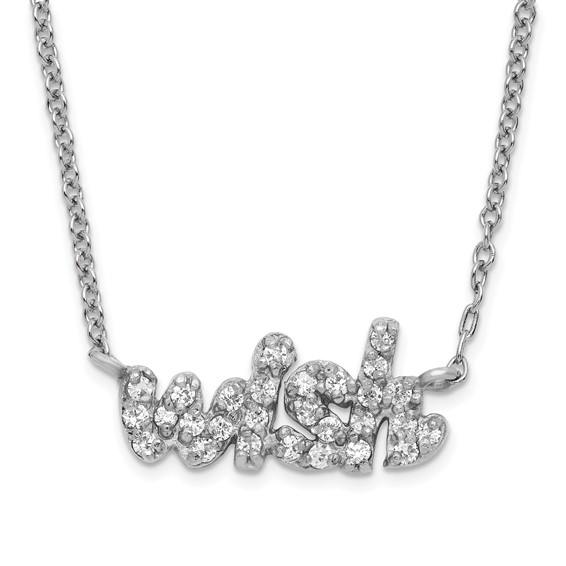 Sterling Silver Rhodium-plated CZ WISH Necklace