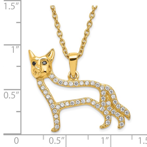 Sterling Silver Gold Plated CZ German Shepherd Necklace