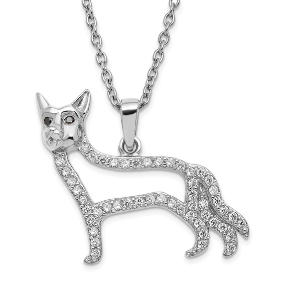 Sterling Silver Rhodium Plated White CZ Shepherd Necklace