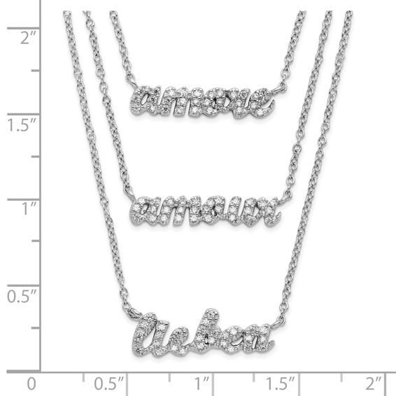 Sterling Silver RH-plated 3 Tier Love in Germany, Italian, French Necklace