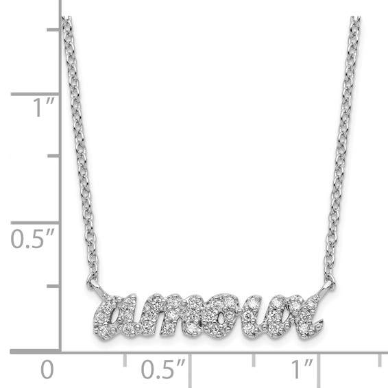 Sterling SIlver RH-plated CZ French Word Love "AMOUR" 18 inch Necklace