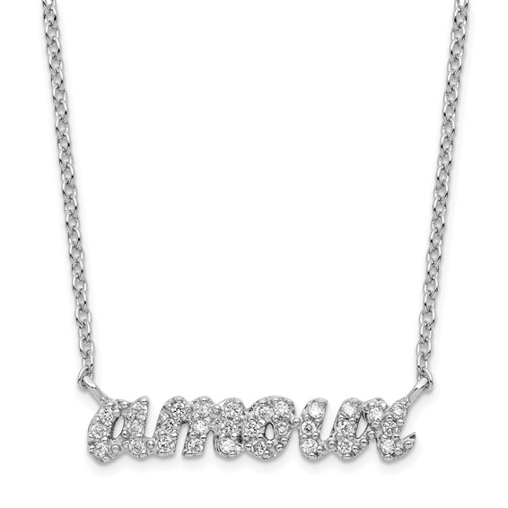 Sterling SIlver RH-plated CZ French Word Love "AMOUR" 18 inch Necklace