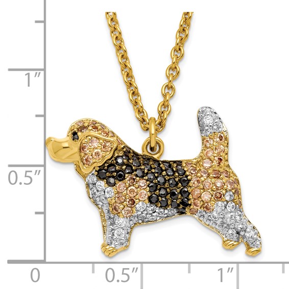 Sterling Silver Gold Plated Black Cz Spot Dog Necklace