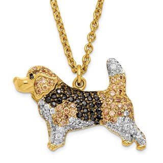 Sterling Silver Gold Plated Black Cz Spot Dog Necklace