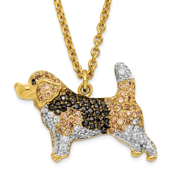 Sterling Silver Gold Plated Black Cz Spot Dog Necklace
