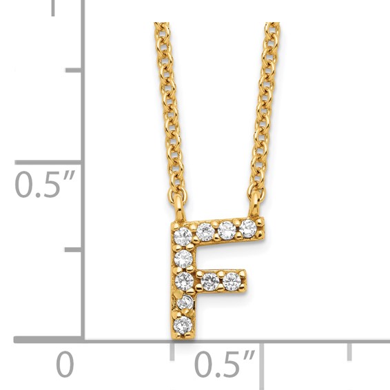 Sterling Silver Gold-plated CZ Initial F 18 Inch Necklace