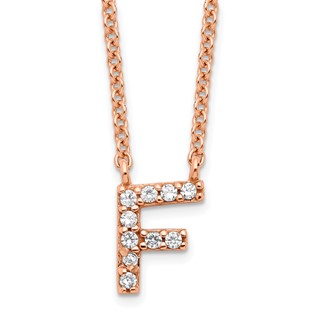 Sterling Silver Rose Gold Plated White CZ Initial F Necklace